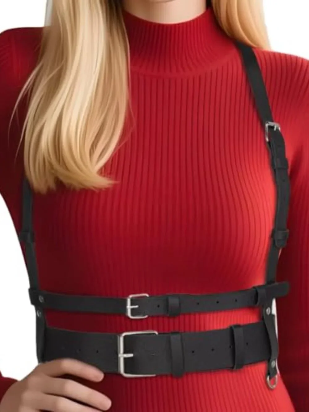 Punk Leather Harness Waist Belt for Women PU Leather Corset Belt Adjustable